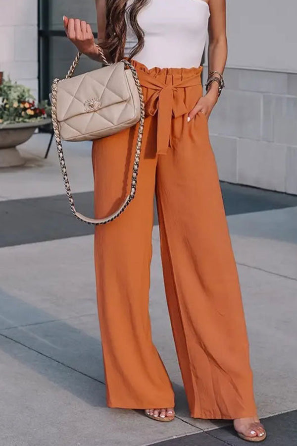 Loose solid color lace-up casual trousers