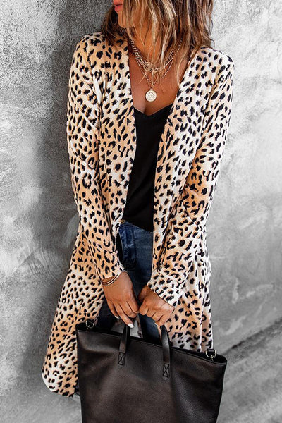 Casual Print Leopard Cardigan Outerwear