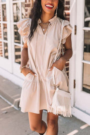 Weekend Meet Up Pocketed Ruffle Sleeve Shift Dress