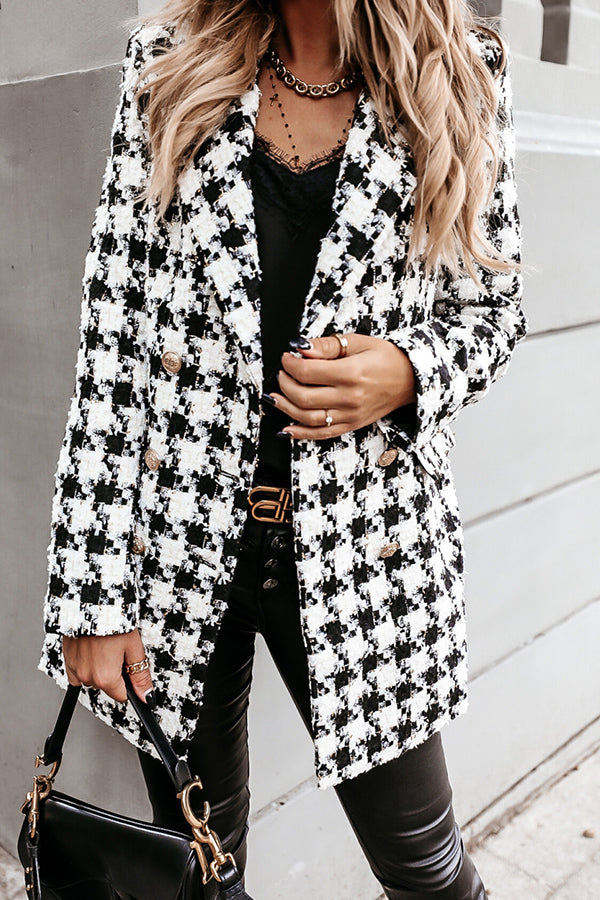 long-sleeve blazer-collar double-breasted woolen coat