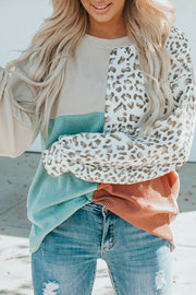 leopard colorblock print long-sleeve sweater