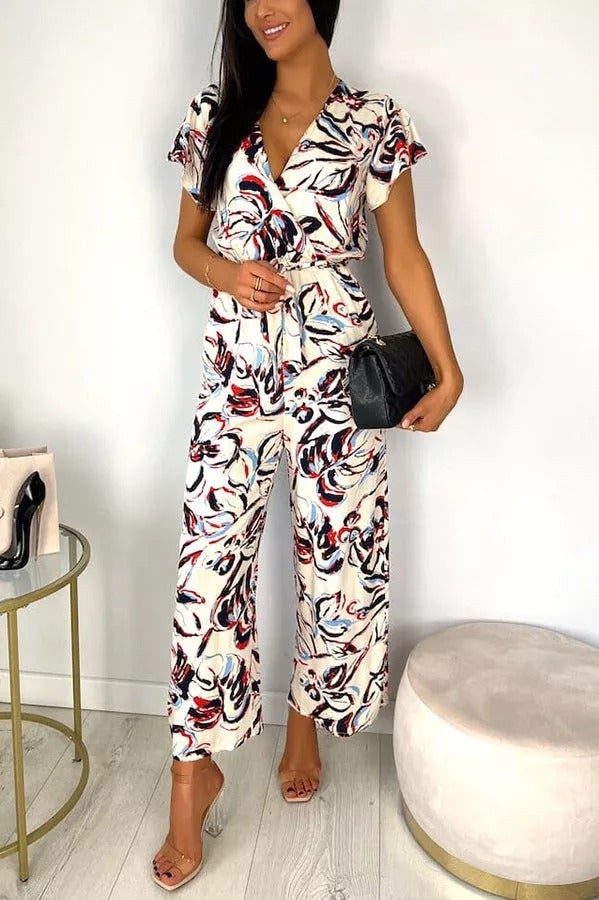 Wickel-Jumpsuit mit Blumenmuster