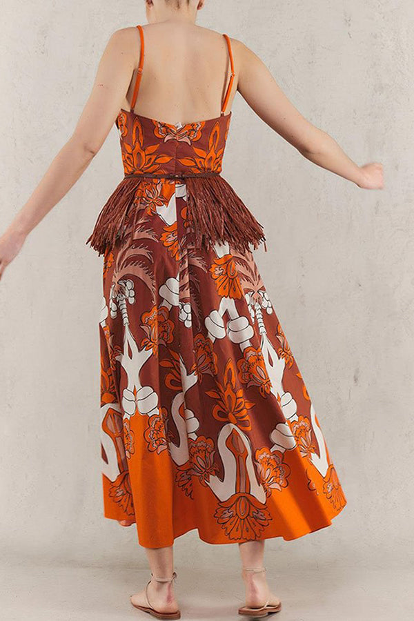 Orange Palm Tree Print Slip Dress