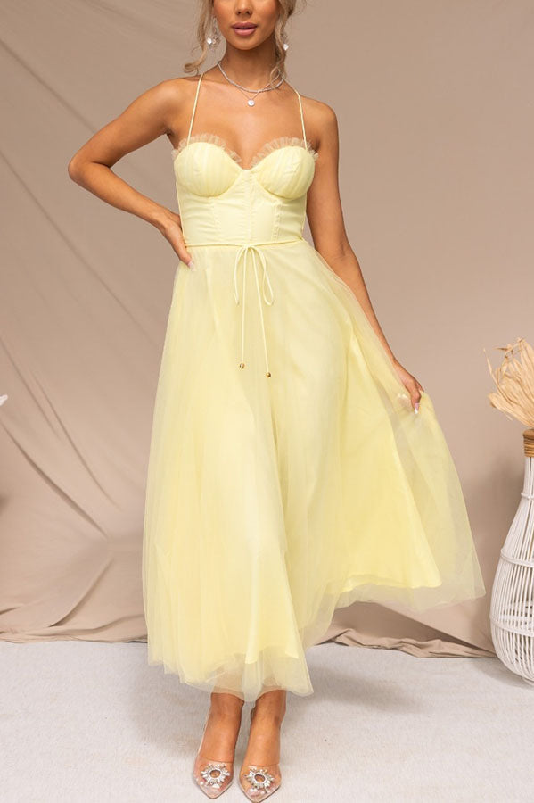 Robe longue de soirée à bretelles en mousseline de soie de princesse moderne