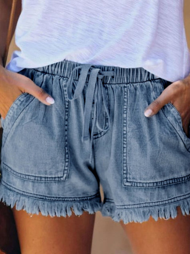 Denim Pocketed Tie Waist Shorts