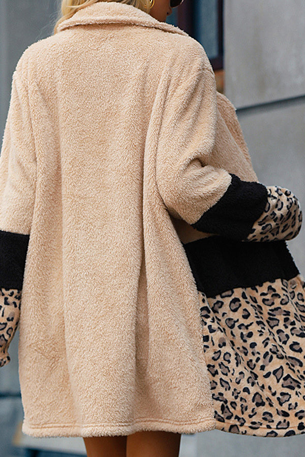 women's fashion stitching leopard print long coat