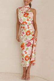 Fascinating Day Floral Halter Neck Elastic Waist Maxi Dress