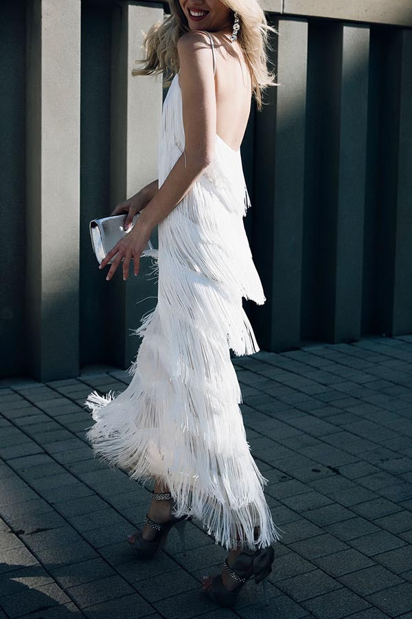 robe nuisette sans manches robe longue à franges