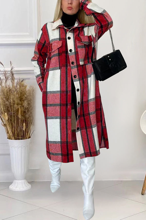 Plaid Shirt Loose Fit Women's Mid Length Coat