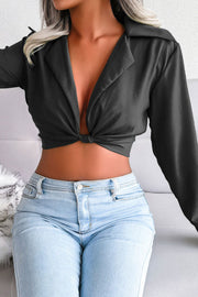 Sexy Lapel Knotted Crop Top