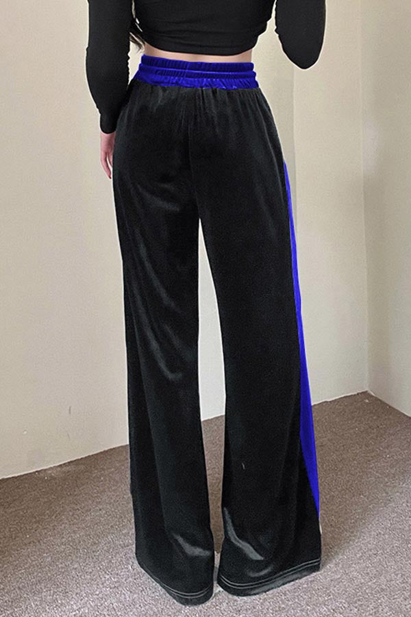 High Waist Colorblock Loose Wide Leg Trousers