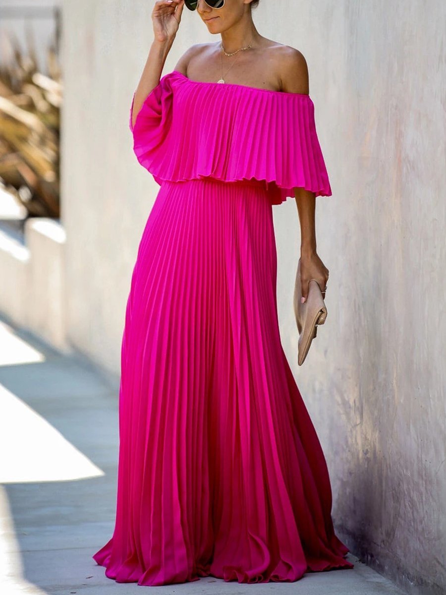 Robe longue en mousseline de soie à volants