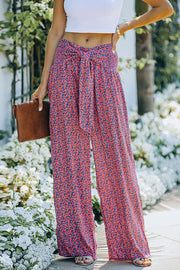 Printed High Waist Loose Lace Up Wide Leg Pants