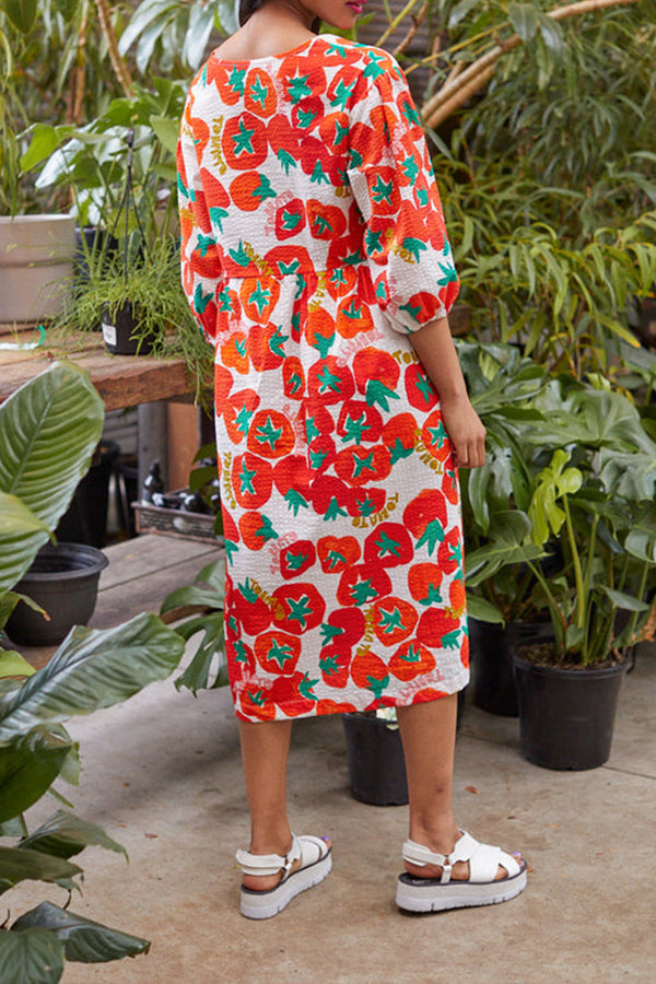 tomato print v-neck loose dress