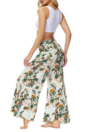 Printed Women's Loose Beach Wide Leg Lace-up Trousers