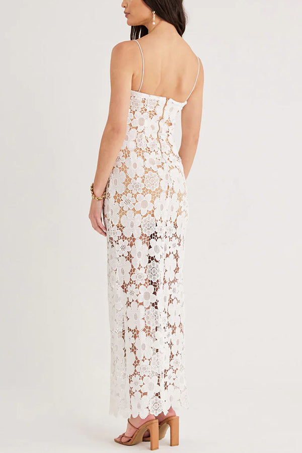 Feel Luxurious and Beautiful Crochet Flower Lace Maxi Dress