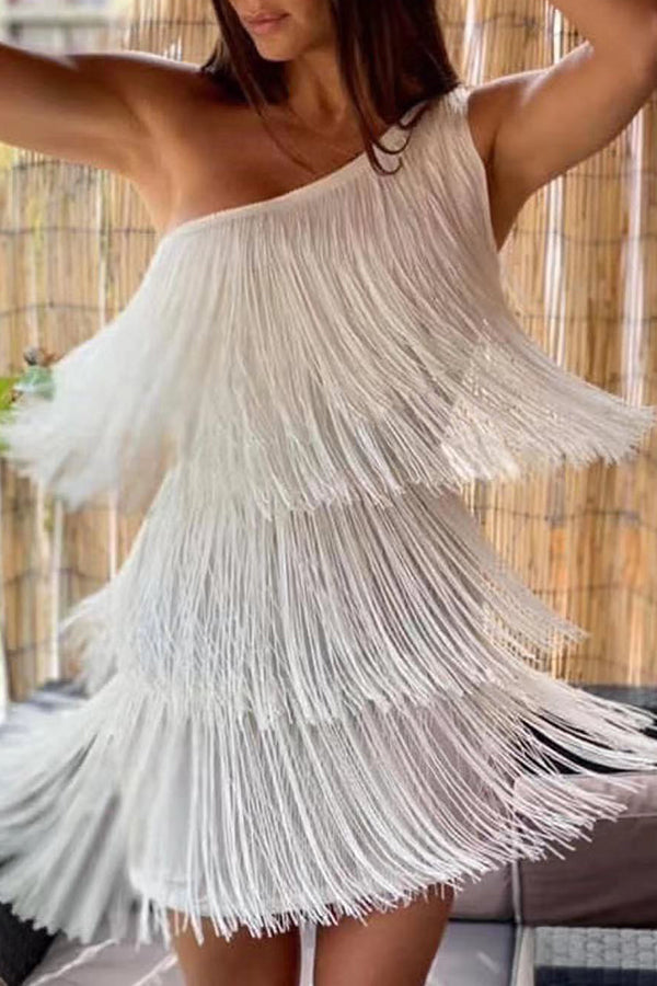 Fashion Fringe Asymmetric Mini Dress