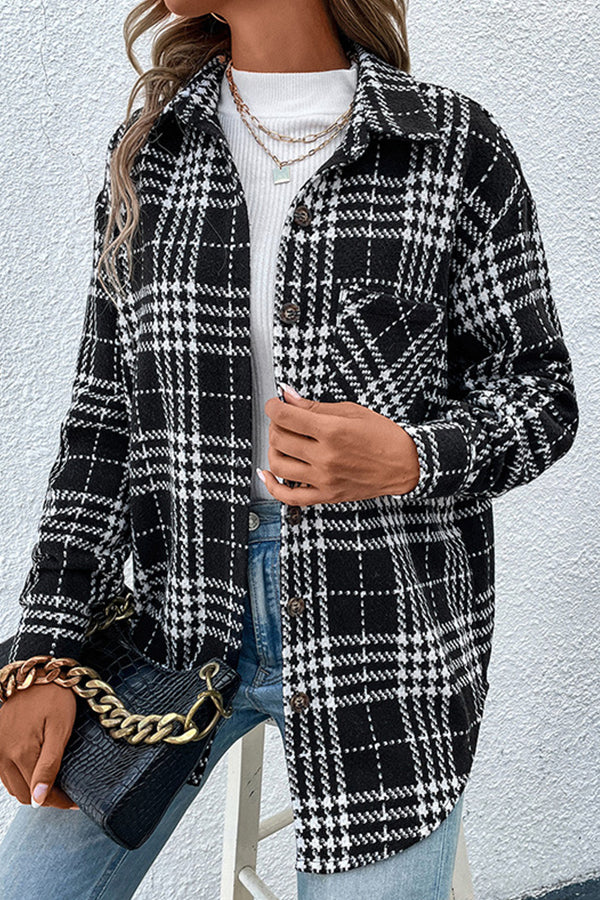 Casual Versatile Fashion Plaid Woolen Coat Long Sleeve