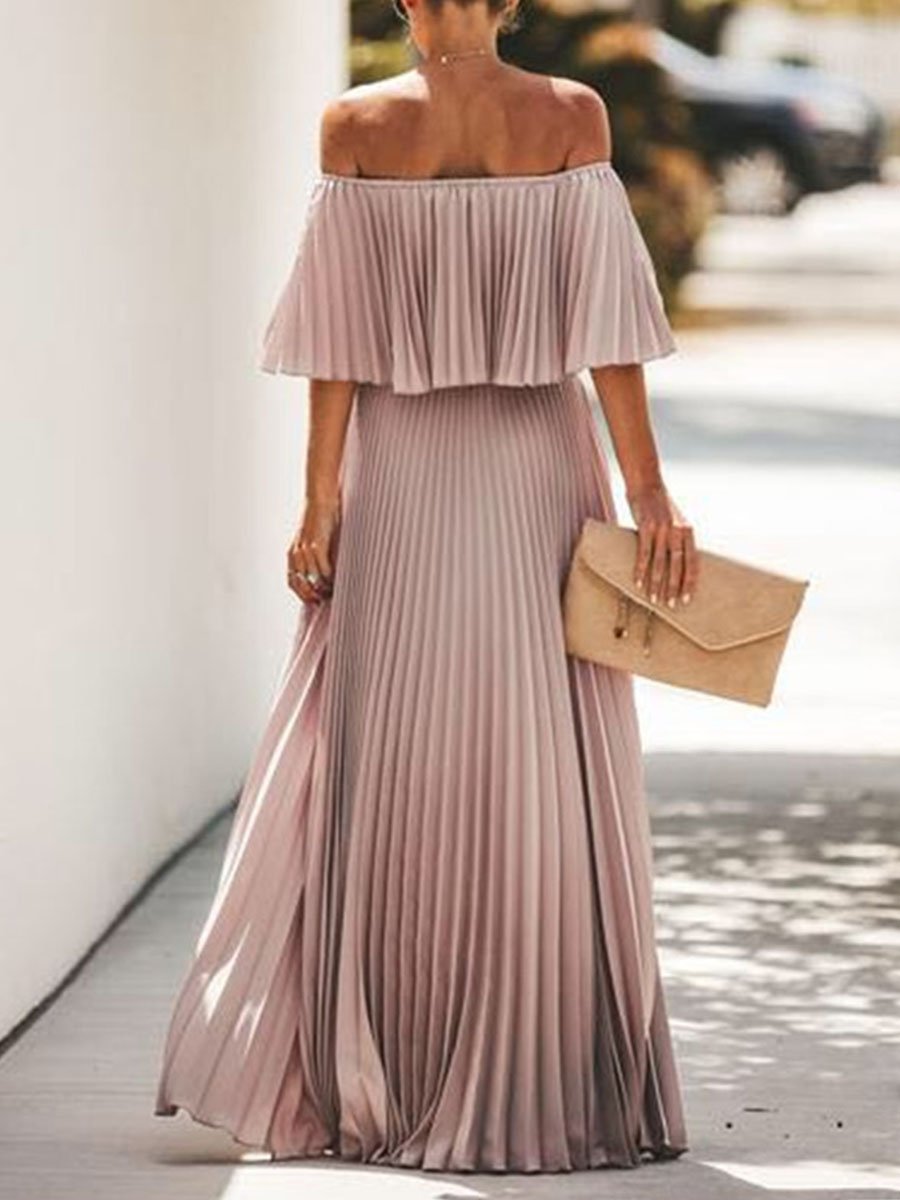 Robe longue en mousseline de soie à volants