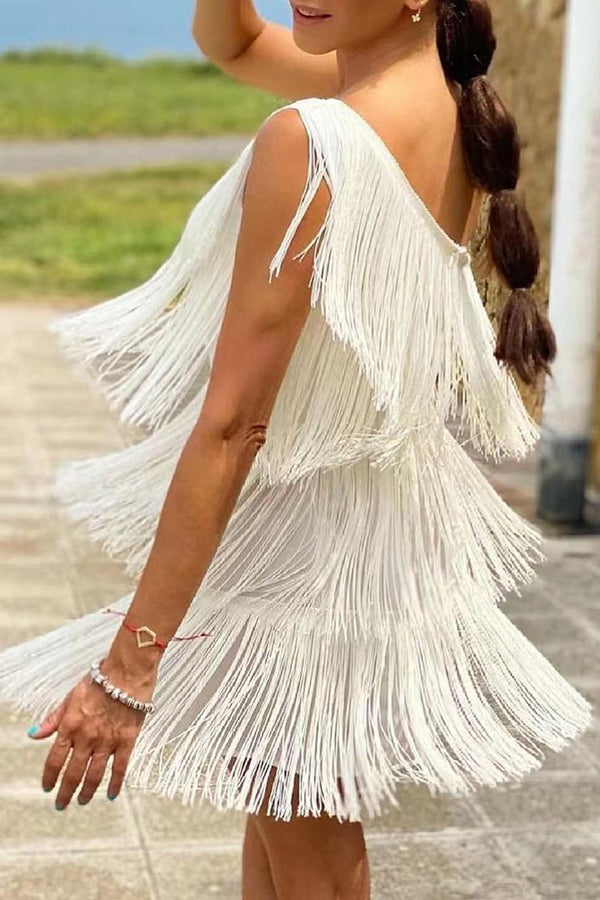 Fashion Fringe Asymmetric Mini Dress