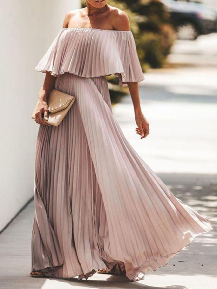 Robe longue en mousseline de soie à volants