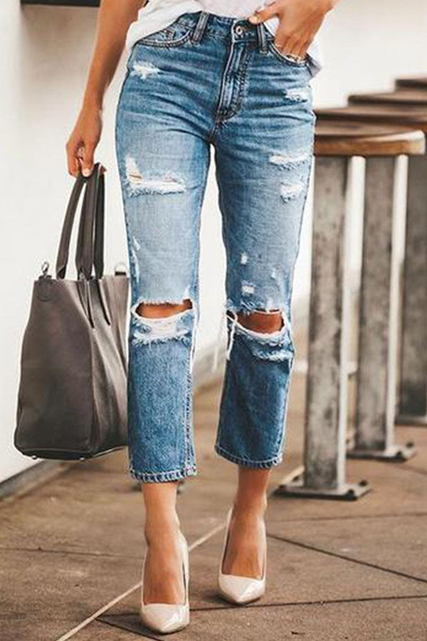 Casual Distressed Ripped Straight Jeans