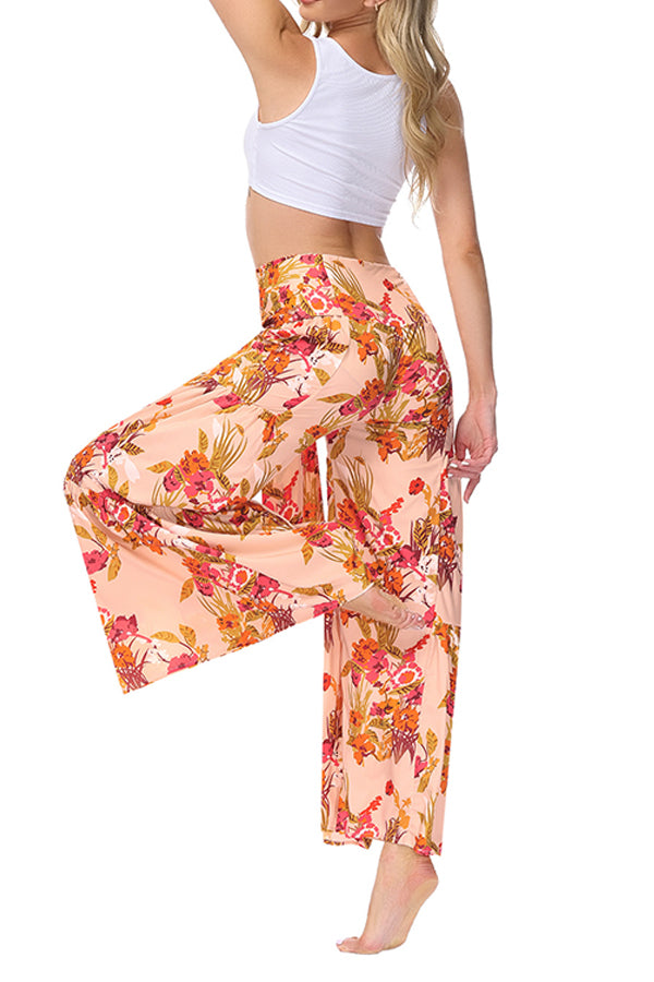 Printed Women's Loose Beach Wide Leg Lace-up Trousers