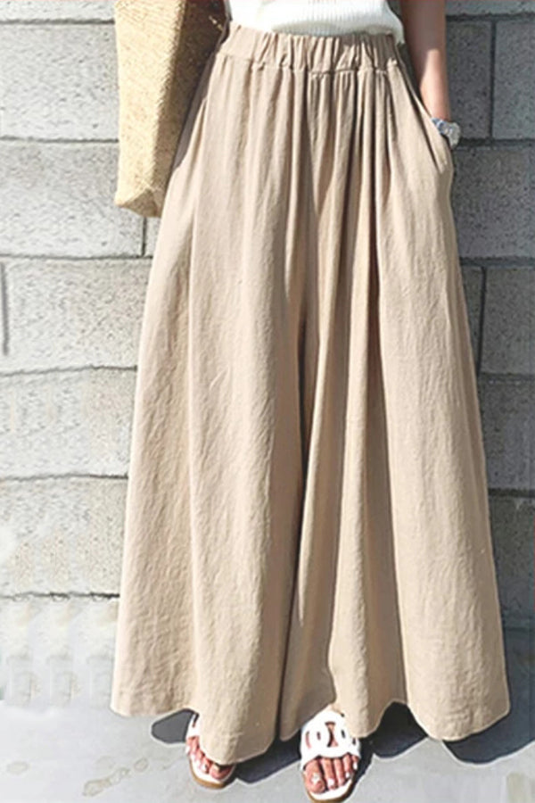 Pantalon large en coton de couleur unie pour femme, style décontracté, à la mode, pour l'été