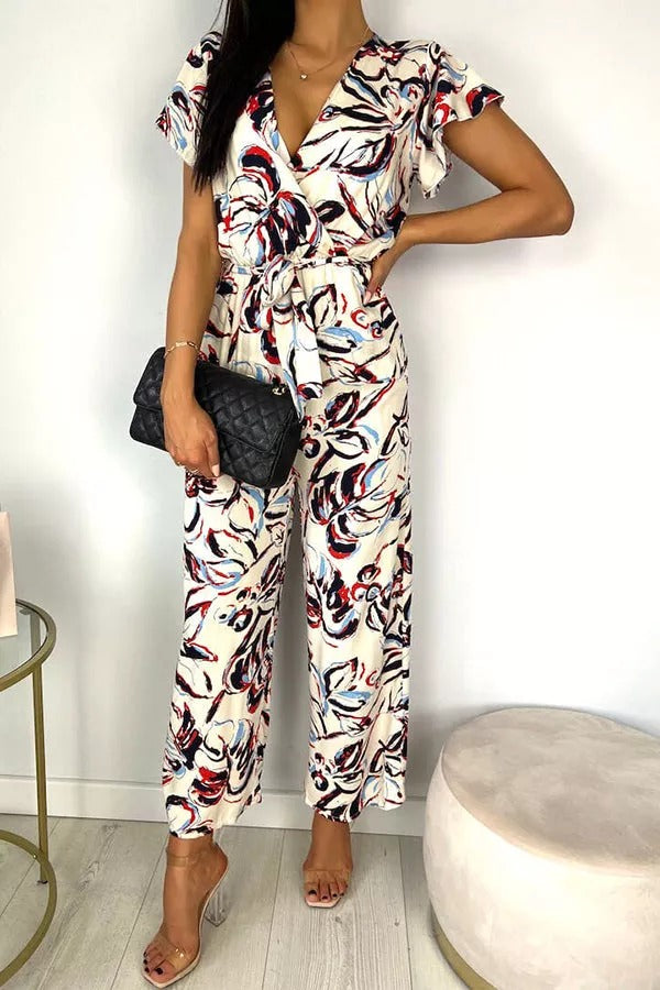 Wickel-Jumpsuit mit Blumenmuster