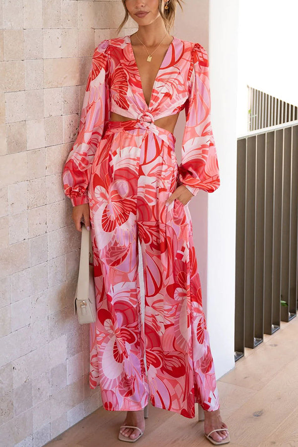 Jumpsuit mit Blumenmuster, Cut-Outs und Taschen an der Taille 