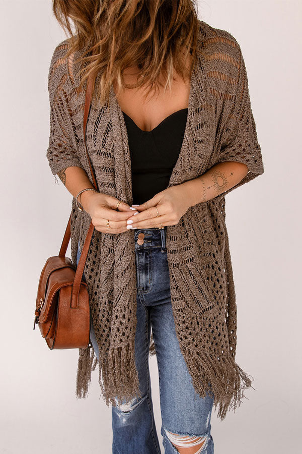 All-match Casual Knitted Hollow Fringed Cardigan
