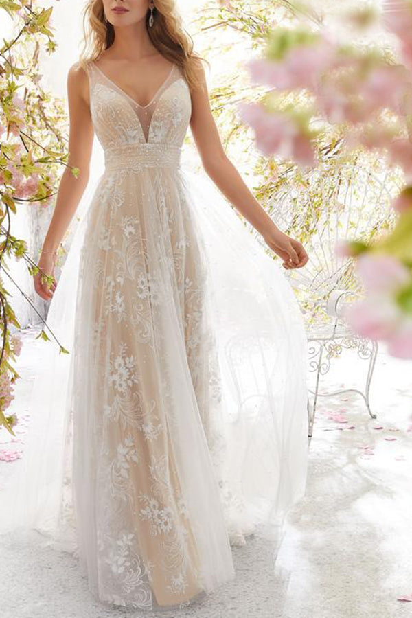 Robe de mariée sexy en dentelle sans manches à col B
