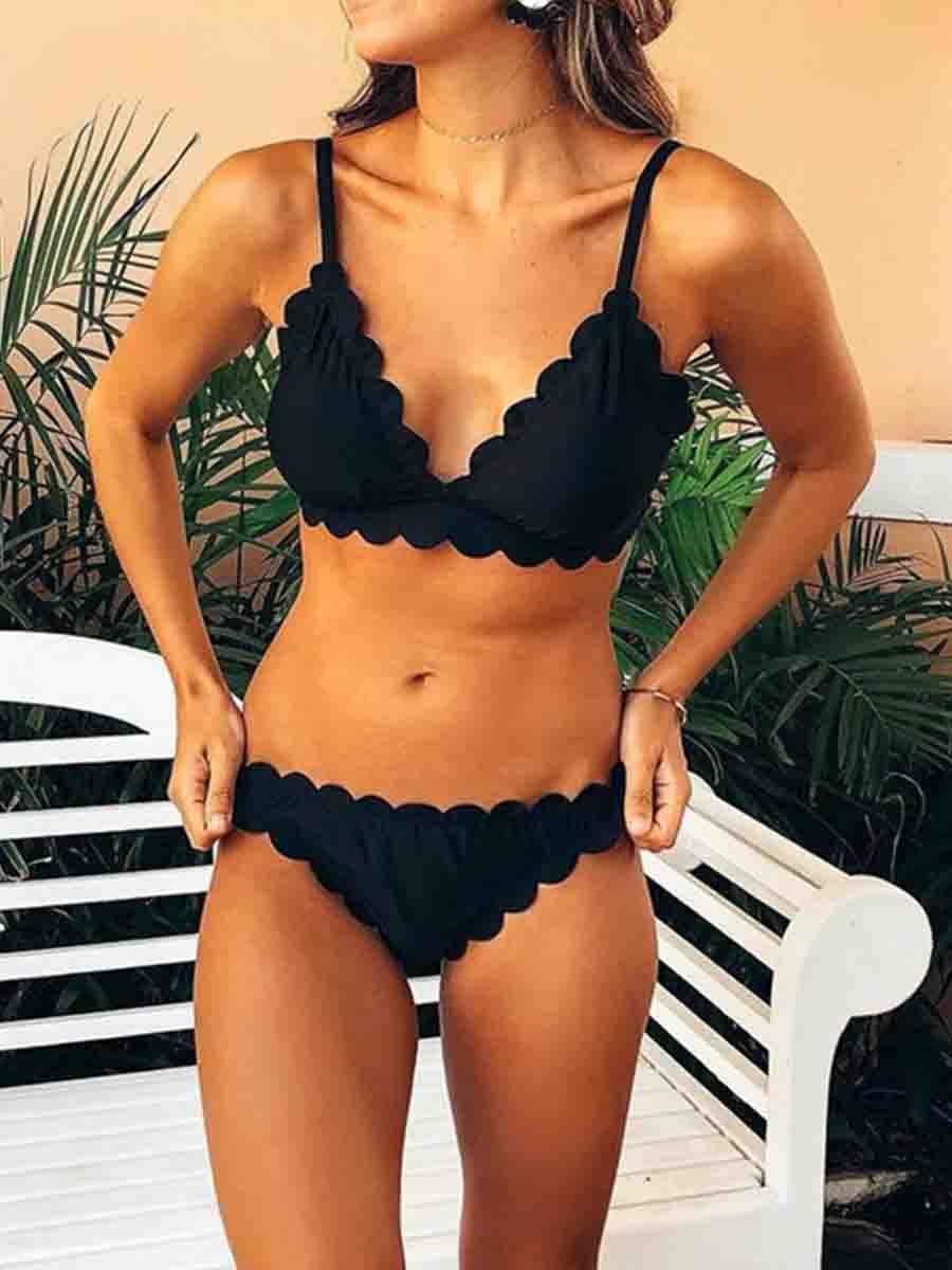 Maillot de bain deux pièces classique à col en V 