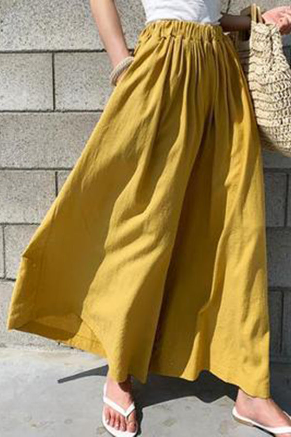 Pantalon large en coton de couleur unie pour femme, style décontracté, à la mode, pour l'été