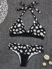 Flower Printed Halter Neck Bikini Swimsuit (2 Colors)