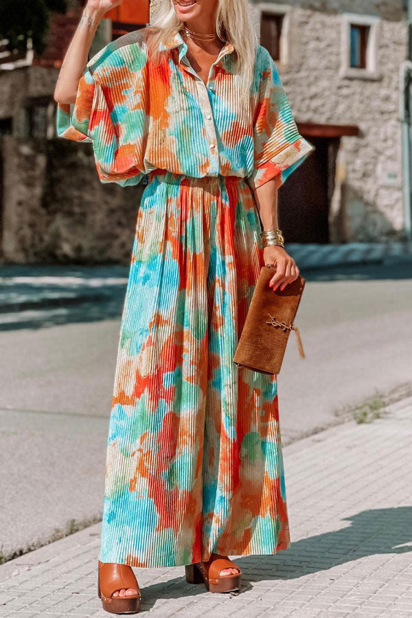 Casual Blooming Loose Waist Wide-leg Jumpsuit