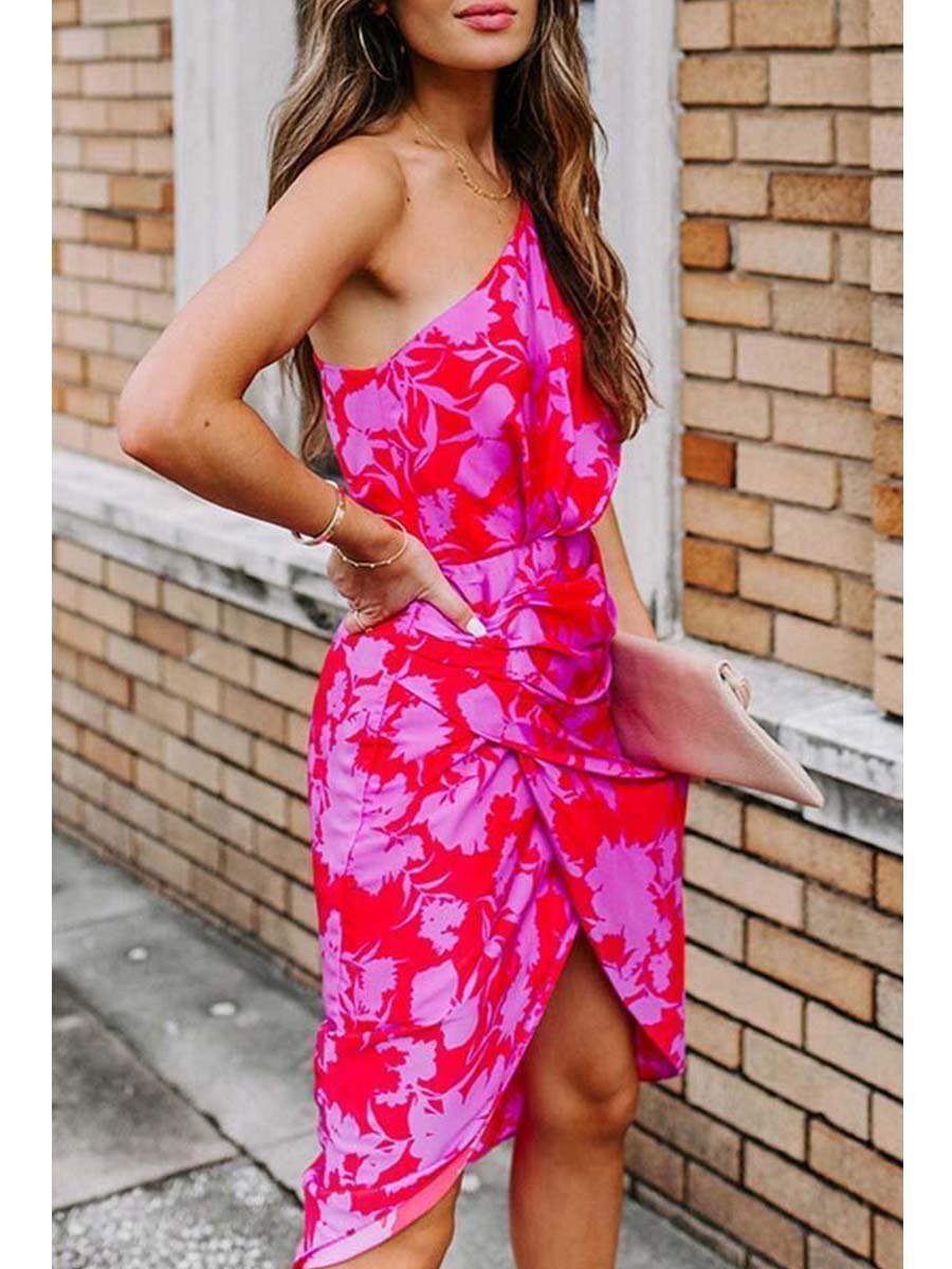 Midikleid mit schrägen Schultern, offenem Rücken und Print