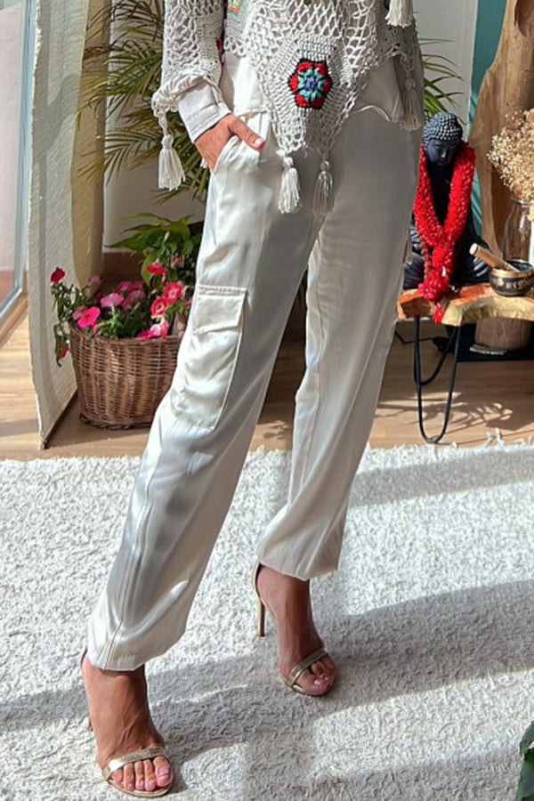 Sincerely Chic Satin Pocketed Elastic Waist Pants