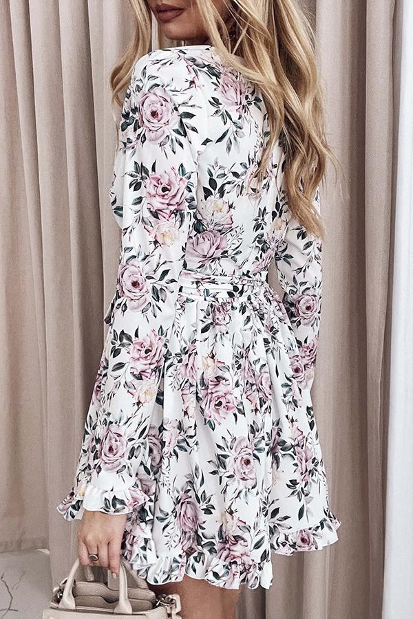 Hurry Up Love Floral Wrap Ruffle Mini Dress
