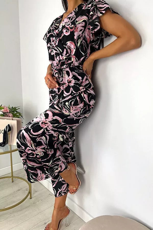 Wickel-Jumpsuit mit Blumenmuster