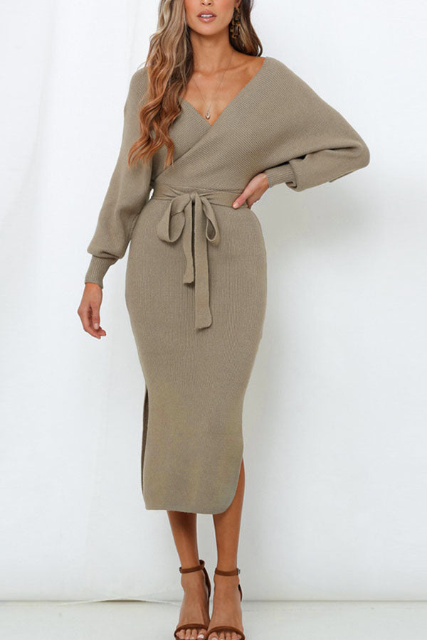 slim v-neck knitted dress