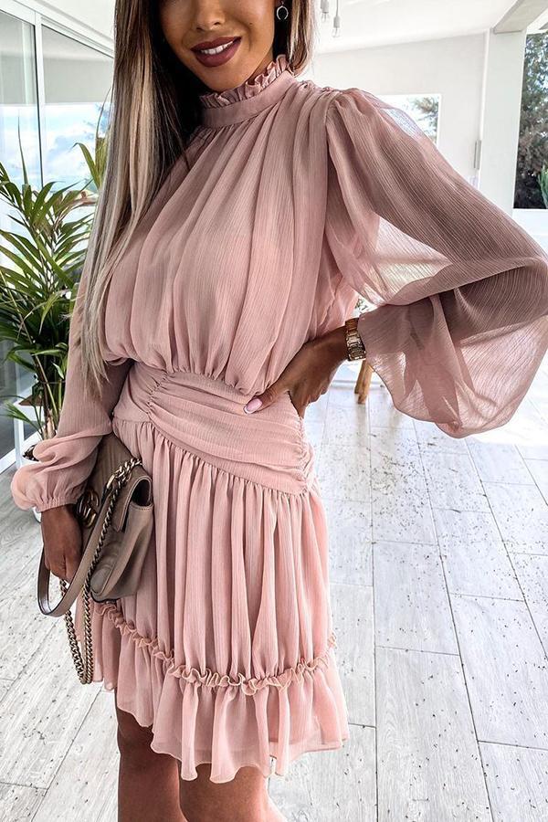 Chiffon Pleated Mini Dress