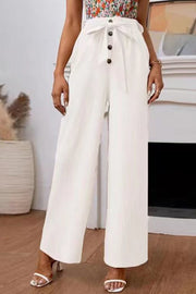 Cotton and linen elastic loose wide-leg trousers