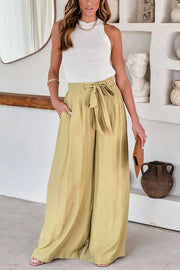 Clarita High Waisted Tie Pocketed Wide Leg Pants