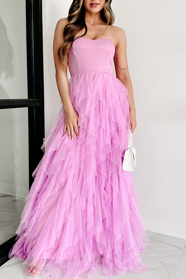 GALA GOALS STRAPLESS TULLE MAXI DRESS