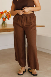 Brown-Cotton Linen Pants