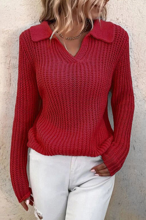 Women's Lapel Solid Slim Fit Knit Sweater