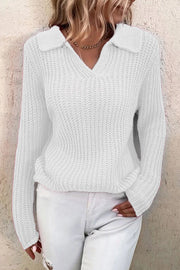 Women's Lapel Solid Slim Fit Knit Sweater