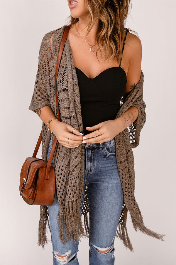 All-match Casual Knitted Hollow Fringed Cardigan