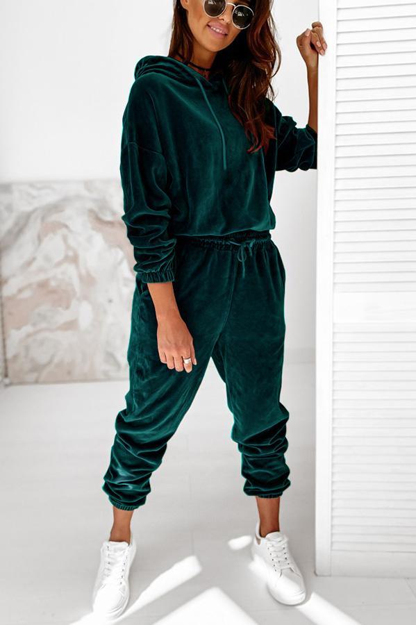 Daily Casual Velvet Hoodie Jogger Tracksuit